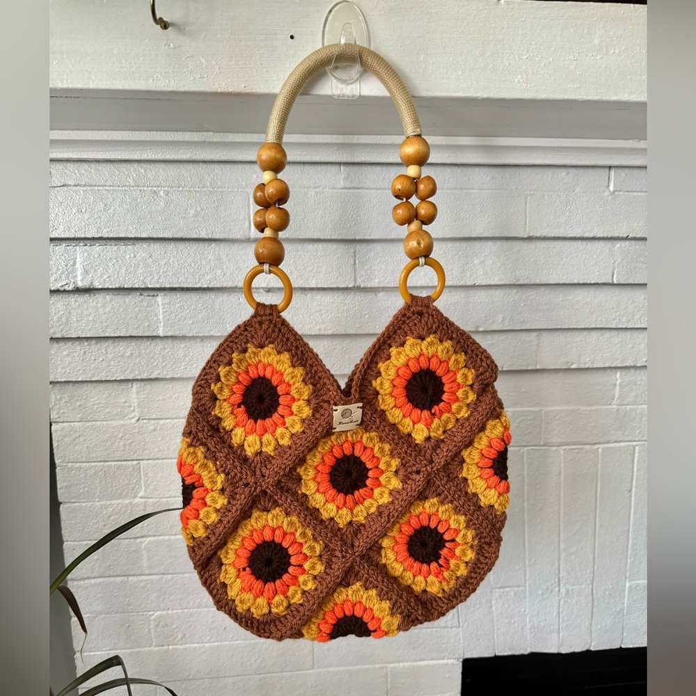 Sunflower granny square handmade crochet tote bag New